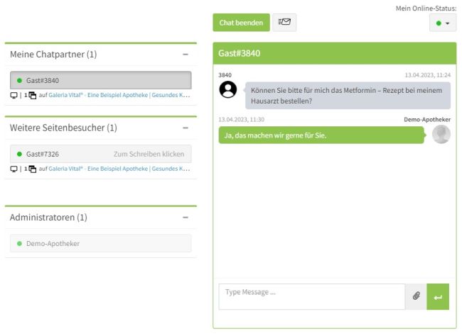 Screenshot vom Live-Chat neue Nachricht